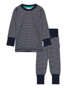 Two Piece Pyjamas Navy Beige Stripe Geggamoja Blue