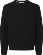 Selected Homme Slhross LS Knit Structure Crew Neck Mand Black Sweaters...