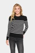 Saint Tropez Milasz LS Striped Pullover Kvinde Black Mila Stripe Sweat...