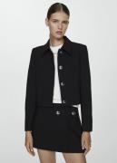 MANGO Buttoned Cropped Jacket Kvinde Black Overgangsjakker Str L - hos...