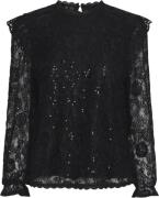 Pieces Pcolline LS Lace Sequins TOP Noos Kvinde Sort Toppe Regular Fit...