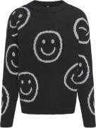 ONLY Koghappie L/S Pullover KNT Kvinde Black/cloud Dancer Happy Smiley...