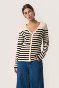 Soaked in Luxury Slpina Vneck Cardigan Kvinde White With Black Stripe ...