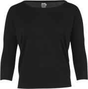 Saint Tropez Knit Blouse W RIB SL Kvinde Black Sweaters Casual Fit Str...