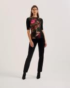 Ted Baker Floene Printed Skinny Fit Top Kvinde Black Toppe Str L /4 - ...