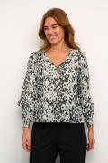 Kaffe Kadagmar Blouse Kvinde Turtledove / Black Graphic Langærmede Blu...