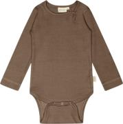 PETIT PIAO Body L/S Modal Str 80 cm - Chocolate Brown Langærmede Bodie...