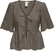 ONLY Onlmilia SS Vneck BOW EMB TOP WVN Kvinde Walnut Toppe Str L - hos...