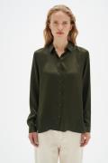 InWear Leonore Shirt Premium 100% Silk Kvinde Olive Leaf Langærmede Sk...