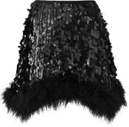 OW Collection Virgo Sequin Feather Skirt Kvinde Black Caviar Korte Ned...