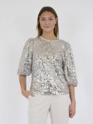 Neo Noir Lorraine Sequins Blouse Kvinde Pale Gold Kortærmede Bluser St...