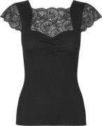 Rosemunde Silk Tshirt w/ Lace Kvinde Sort Kortærmede T-shirts Str L - ...