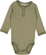 Wheat Langærmet Body Knapper Str 2 år / 92 cm - Heather Green Stripe L...