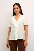 Kaffe Kaluisa Frill Blouse Kvinde Chalk Kortærmede Bluser Str 46 - hos...