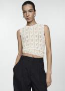 MANGO Crochet Knitted top Kvinde Natural White Toppe Str L - hos Magas...