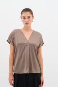 InWear Rindaiw Top Kvinde Sandy Grey Kortærmede Bluser Loose Fit Str 3...