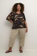 Kaffe Curve Kclana Blouse Kvinde Black/brown Tiger Print Kortærmede Bl...