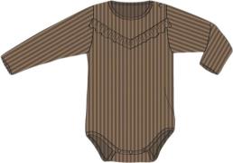 Wheat Body Rib Ruffle LS Str 68/6m - Acorn Langærmede Bodies Bomuld ho...