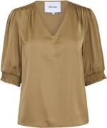 Minus Selva Vneck Puff Half Sleeve Blouse Kvinde Ermine Brown Kortærme...