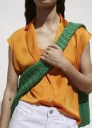 MANGO Satin Finish Flowy Shirt Kvinde Orange Kortærmede Bluser Str L -...