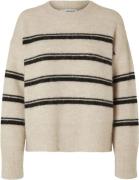 Selected Femme Slfalva LS Stripe Oneck Alpaca Blend Knit EX Kvinde Bir...