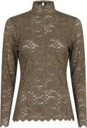 Neo Noir Liza Laceflower Blouse Kvinde Dark Taupe Langærmede Bluser St...