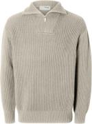 Selected Homme Slhdry LS Knit Relaxed Half ZIP Mand Oatmeal Turtleneck...