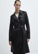 MANGO Leathereffect Trench Coat Kvinde Black Trenchcoats Str L - Læder...