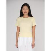 A-VIEW Rib Knit Short Sleeve top Kvinde Pale Yellow Kortærmet Strik Ti...