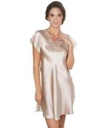 Lady Avenue Pure Silk Nightgown w. Lace, Short Sleeve Natkjoler Str L ...