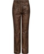 REMAIN Leather Pants Kvinde Brown Sugar Comb. Læderbukser Str 40 - hos...