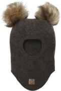 Mikk-Line Wool Fullface w. Pom Pom Str 86/92Y - Dark Brown Melang Held...