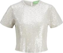 JJXX Jxmia Sequin SS TOP WVN Kvinde Silver Toppe Str L - hos Magasin