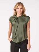 Neo Noir Fleur Drapy Satin Blouse Kvinde Army Kortærmede Bluser Str 36...