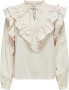 ONLY Onlregina L/S Frill TOP PTM Kvinde Ecru Toppe Str S - hos Magasin