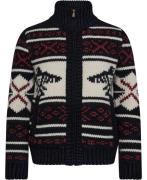 Superdry Chunky Knit Patterened Zipthru Mand Navy Multi Sweaters Str L...