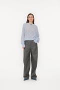 ROTATE Birger Christensen High Waist Braided Pants Kvinde Gray Pinstri...