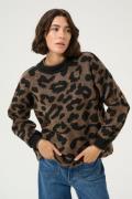 Kaffe Kawilma Knit Pullover Kvinde Brown/black Animal Pattern Langærme...