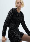 MANGO Sequin Jacket With Pockets Kvinde Black Overgangsjakker Str L - ...