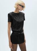 MANGO Shortsleeved Sequined T-shirt Kvinde Black Kortærmede T-shirts S...