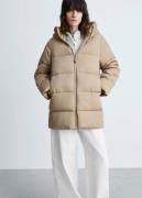 MANGO Hood Quilted Coat Kvinde Light Beige Dunjakker Str XL - hos Maga...