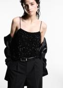 MANGO Sequin top With Spaghetti Strap Kvinde Black Langærmede Bluser S...