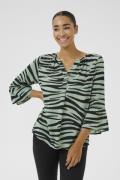 Kaffe Kalea Blouse Kvinde Green/black Animal Langærmede Bluser Str 40 ...