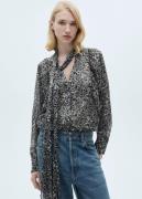 MANGO Leopardprint Blouse With Collar an Kvinde Black Langærmede Bluse...