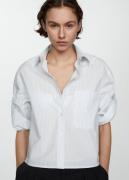 MANGO 100% Cotton Striped Shirt Kvinde Lt-pastel Blue Langærmede Skjor...