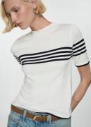 MANGO Striped Knit Sweater Kvinde Light Beige Kortærmet Strik Plus Siz...