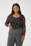 Kaffe Curve Kcautumna Mesh Blouse Kvinde Black/white Flower Print Lang...