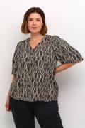 Kaffe Curve Kclanora Vneck Blouse Kvinde Black/grey Graphic Simili Lan...