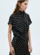 MANGO Polka dot Blouse With Draped Collar Kvinde Black Langærmede Blus...