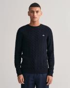 Gant Cotton Cable Cneck Mand Evening Blue Sweaters Str L - hos Magasin